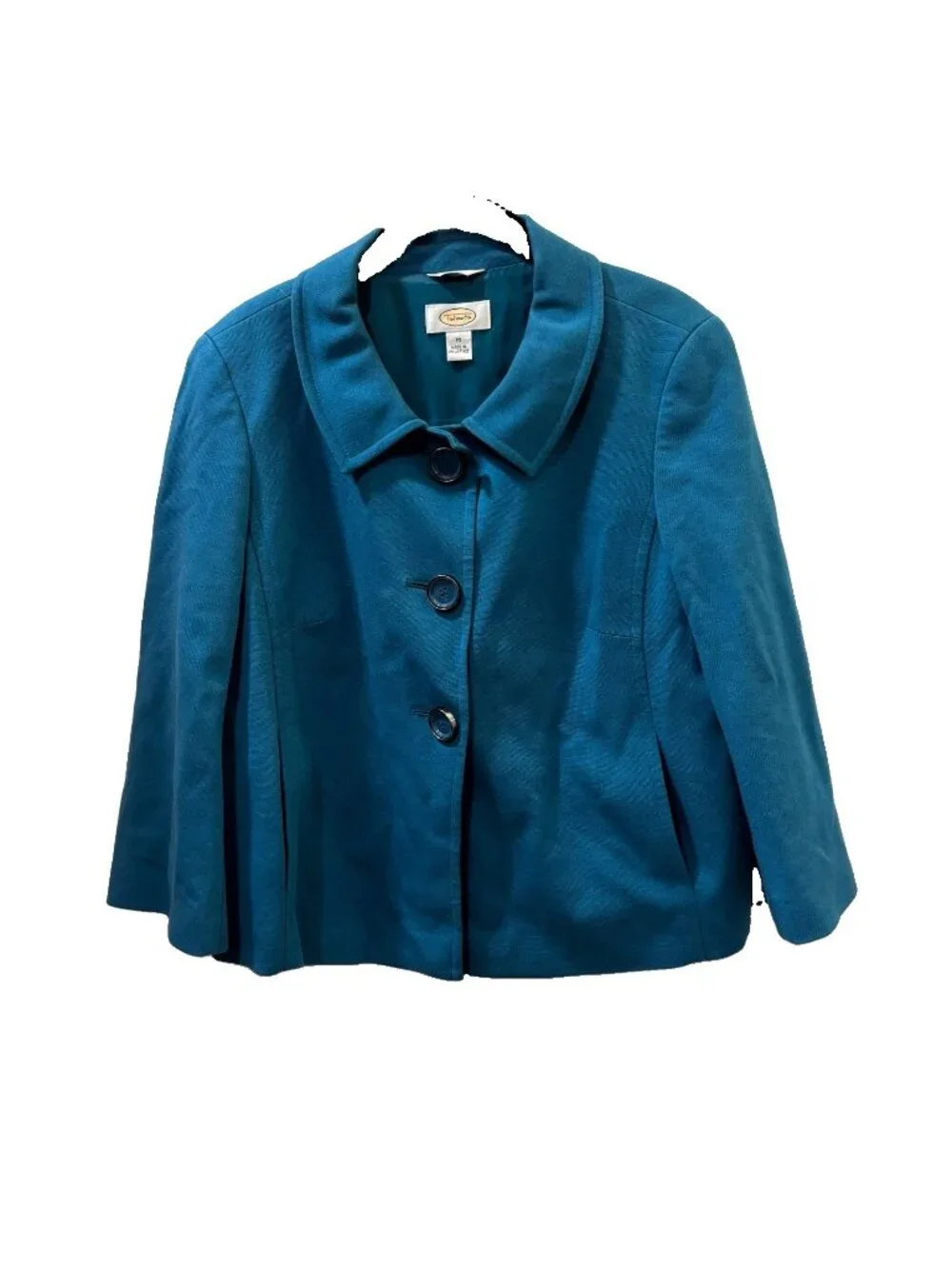 Talbots Teal  three Button Knit Coat A Line With Pokets Size 10 Preppy Classic